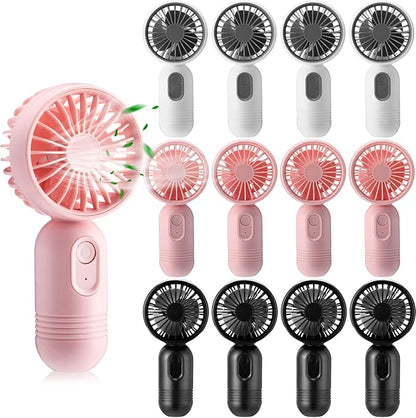 Rossesay 12 Pack Mini Portable Handheld Fan Bulk for Travel 3 Speeds, Rechargeable USB Battery Operated, Small Personal Eyelash Fans for Women Men Indoor Outdoor(Black, White, Pink)