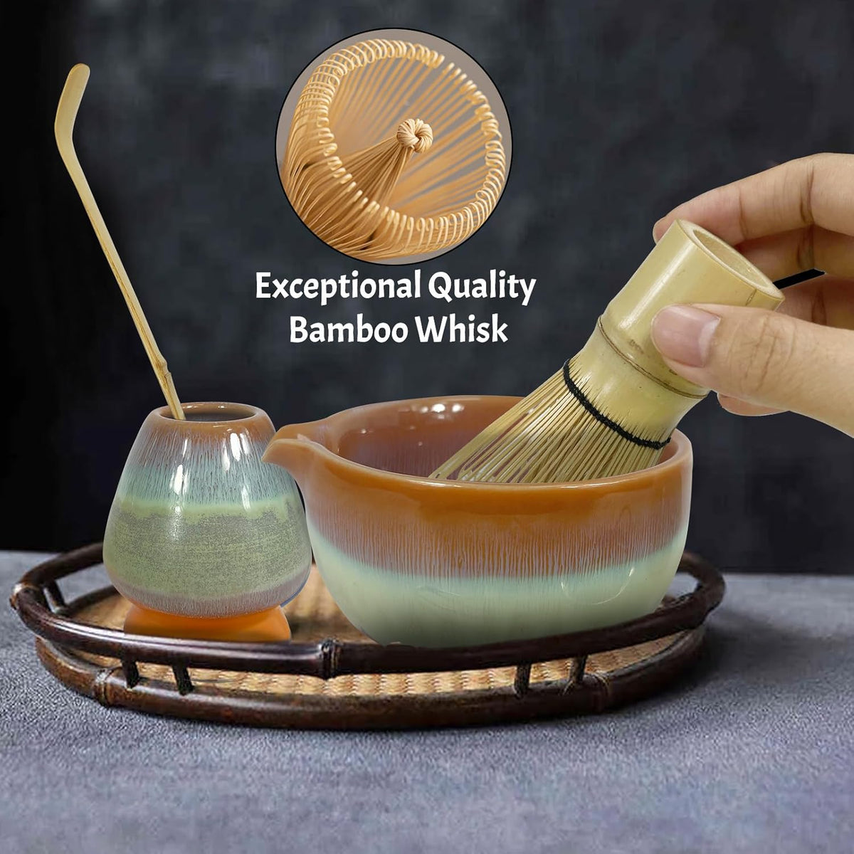 Matcha Whisk Set,6Pcs Matcha Kit Includes Matcha Whisk and Holder,Matcha Bowl with Spout,Matcha Sifter and 2Pcs Matcha Spoon,Suitable as a gift for those who like matcha (Gradient Orange)