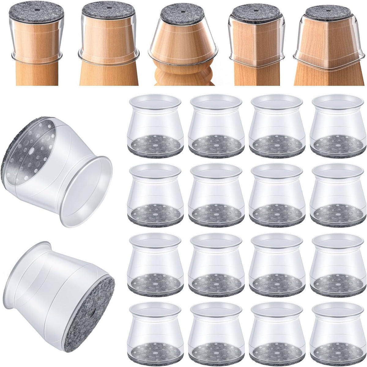 16 Pcs Chair Leg Protectors for Hardwood Floors, Silicone Felt Furniture Leg Cover Pad for Protecting Floors from Scratches and Noise, Smooth Moving,Large(Fit Round Diameter：1-5/16" to 2")