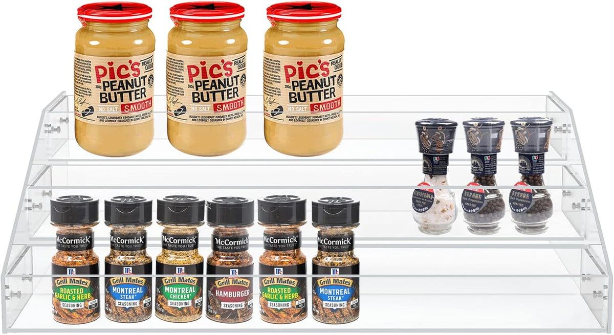 WUIVIUT Spice Rack Organizer For Cabinet, 3 in/Tier Acrylic Tiered Spice Shelf Can Storage Organizer for Kitchen Pantry Countertop