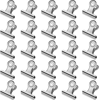30 Pack Small Bull Clips 0.87 Inch Mini Metal Hinge Clips Binder Paper Hinge Clip for Office, Home, School, Shops, Silver, 22mm