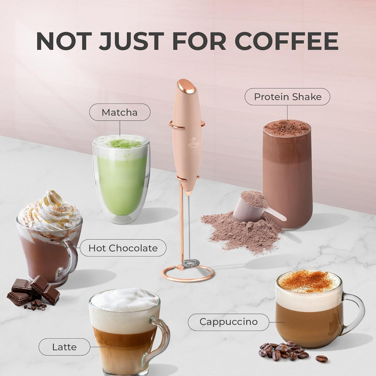 Zulay Kitchen Powerful Milk Frother Wand With 4 AA Duracell Batteries - Ultra Fast Handheld Drink Mixer - Electric Whisk Foam Maker for Coffee