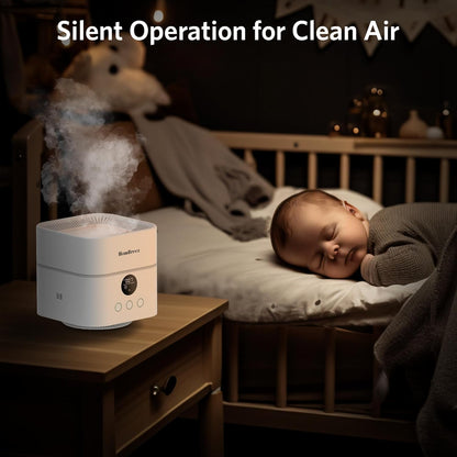 Air Purifier and Humidifier Combo for Bedroom, Covers Up to 200ft², H13 True HEPA Filter, 500ML Water Tank, Quiet Cool Mist Top Fill Essential Oil Diffuser for Baby, Pet Room, White
