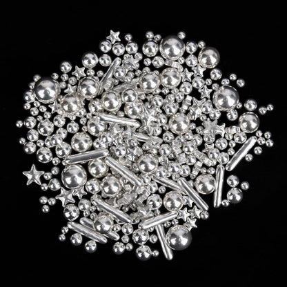 Twisweet Silver Sprinkles 130g, Edible Pearl Sprinkles, Sugar Rods &amp; Stars | Silver cake decorations and star sprinkles for cake toppers, cupcakes, cookies, weddings, birthdays, Christmas &amp; New Year