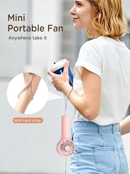 EasyAcc Mini Portable Fan Handheld, Lash Fan [12H Max Cooling Time] 3 Speed USB C Rechargeable Battery Pocket Personal Make up with Lanyard for Girls Women Travel Pink