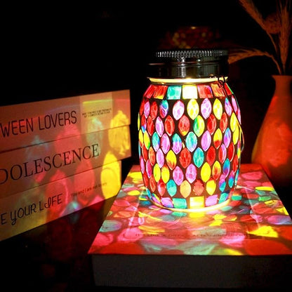 Mosaic Lights Outdoor Hanging Lanterns, Rechargeable Mosaic Solar Lanterns， Outdoor Waterproof Solar Night Lights Table Lamps for Decorations