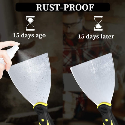 DEKEones Putty Knife Scrapers, Spackle Knife, Metal Scraper Tool for Drywall Finishing, Plaster Scraping, Decals, and Wallpaper (4 Pack, 5”, 4”, 3”, 1.5” Wide)