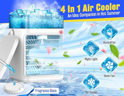 Portable Air Conditioners - Rechargeable Evaporative Air Cooler Humidifier with 3 Speeds, 2/4H Timer & 7 Colors Light Portable AC Unit Personal Mini Air Conditioner Cooling Fan for Bedroom Home Office