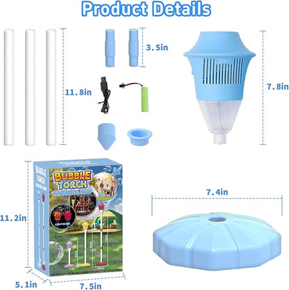 Infowush Bubble Machine for Kids, Automatic Standing Bubble Maker Machine Height Adjustable Up to 47 Inches Outdoor Battery Bubble Machine with Light/Music for Toddlers Birthday Party Gifts（Blue）