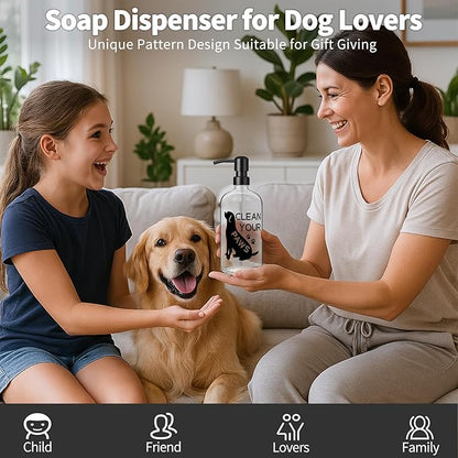 Black Dog Soap Dispenser 17 oz Clear Glass Hand Soap Bottle with 304 Stainless Steel Pump for Bathroom or Kitchen Countertop Dog Lover Gift Idea