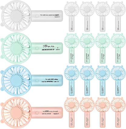 Glooglitter 20 Pcs Church Handheld Fans Bulk Mini Christian Personal Small 3 Speed Battery Operated Portable USB Rechargeable Pocket Eyelash Fan Summer Easter Religious Wedding Gifts(Bible Verses)