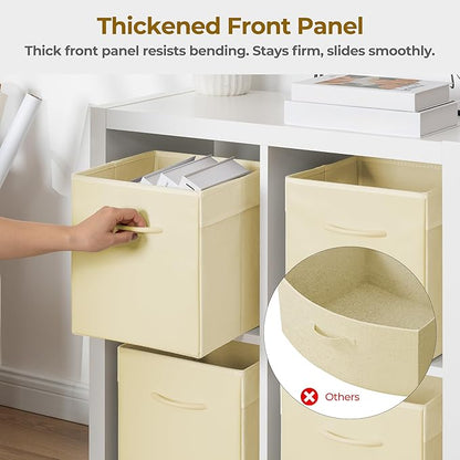 StorageWorks Beige Storage Cubes, 11 Inch Cube Storage Bins with Handle, Cube Storage Organizer Bins for Shelves and Closet, Collapsible Storage Bins, 4-Pack