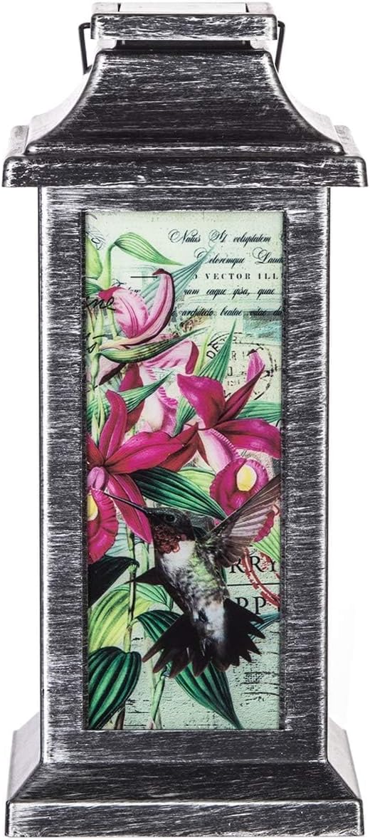 Topadorn Vintage Hummingbird Solar Lantern, Hanging Outdoor Light with Floral Print, Waterproof LED Lamp for Garden Patio Yard Decor