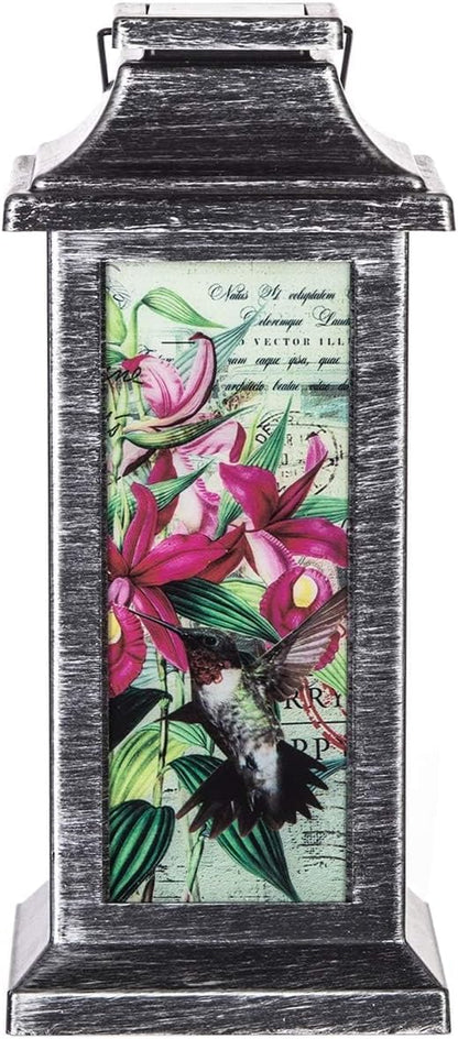 Topadorn Vintage Hummingbird Solar Lantern, Hanging Outdoor Light with Floral Print, Waterproof LED Lamp for Garden Patio Yard Decor