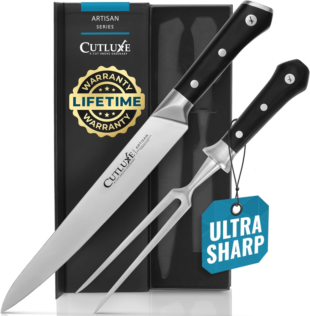 Cutluxe Turkey Carving Knife Set Carving Fork & Knife for Meat, BBQ, Brisket Razor Sharp Premium German Steel Full Tang