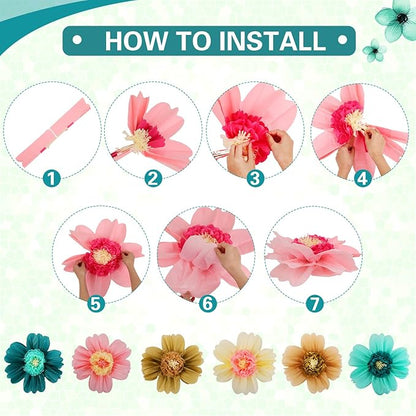 Crowye 12 Pcs Large Colorful Tissue Paper Flowers Decorations Giant Fiesta Craft Crepe Paper Flowers for Wall Decor Backdrop Mexican Wedding Birthday Carnival Party (10'' 20'',Stylish Color)