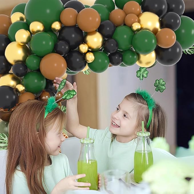 Dark Green Black Gold Balloon Arch Kit - Dark Green Gold Balloons Black Brown Balloon for Football Safari Jungle Wildland Camo Military Birthday Baby Shower Graduation Party Decorations
