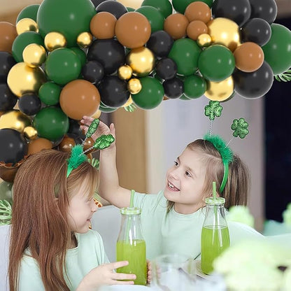 Dark Green Black Gold Balloon Arch Kit - Dark Green Gold Balloons Black Brown Balloon for Football Safari Jungle Wildland Camo Military Birthday Baby Shower Graduation Party Decorations