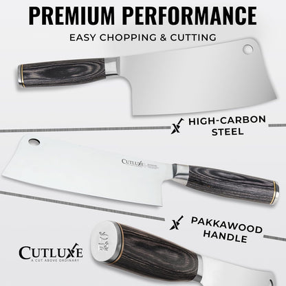 Cutluxe Meat Cleaver Knife – Ultra Sharp 7" Meat Cleaver, Butcher Knife, High Carbon Stainless Steel Blade, Full Tang Pakkawood Handle