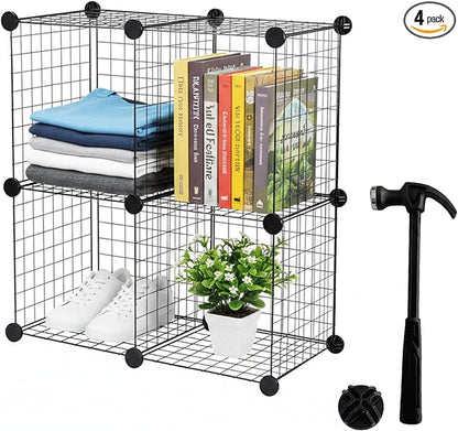 ECHOKRAFTS Wire Cube Storage Organizer, Stackable Closet Storage Basket, 4 Cube Organizer for Closet, Bedroom, Office Stackable Storage Bins, Space Saving Wire Cube Organizer
