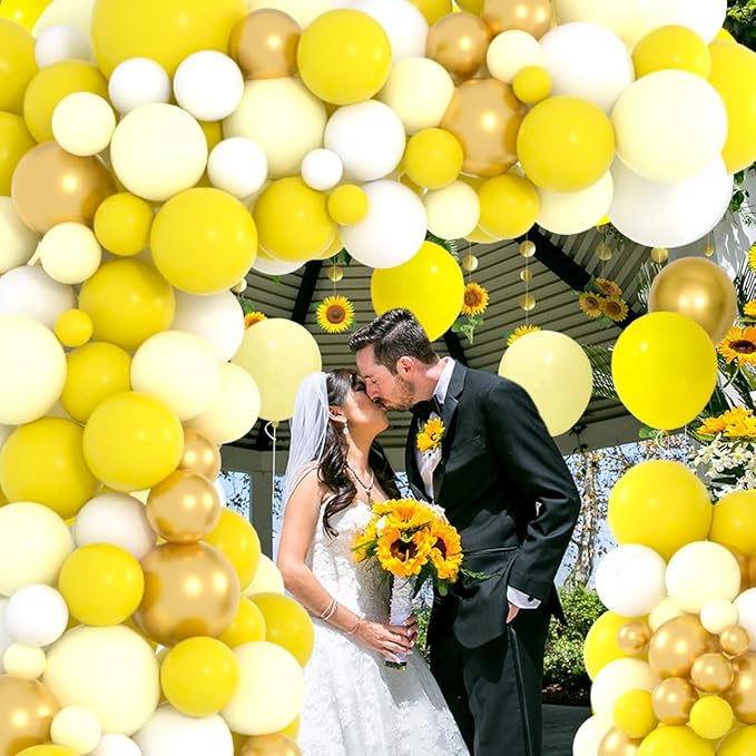 Pastel Yellow White Balloon Garland Arch Kit - Metallic Gold Balloons, Lemon Yellow Balloons for Sunshine Honey Bee Sunflower Birthday Baby Shower Wedding Party Decorations