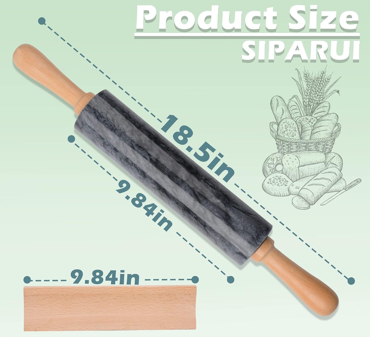 Marble Rolling Pin with Wooden Cradle Thick Handle Set for Baking,18.5 inch Premium Quality Polished Roller for Pizza Dough,Fondant,Pie Crust