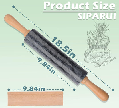 Marble Rolling Pin with Wooden Cradle Thick Handle Set for Baking,18.5 inch Premium Quality Polished Roller for Pizza Dough,Fondant,Pie Crust