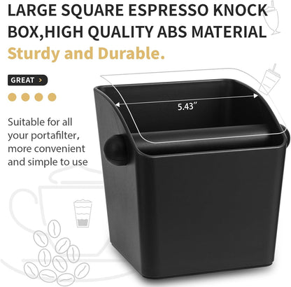 Large Square Knock Box Shock-absorbent Knock Box Espresso with Removable Knock Bar and Non-Slip Base Espresso Accessories for Home/Office (Large