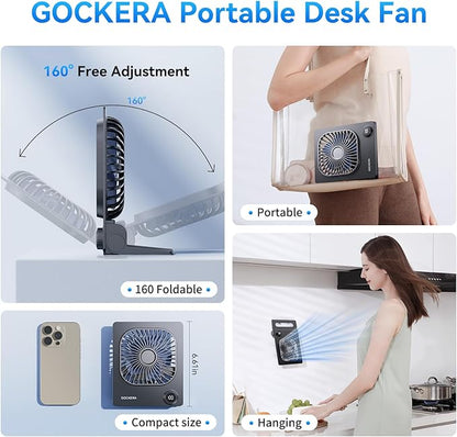 GOCKERA Desk Fan, 6.61''Ultra-thin 5000mAh Battery Powered Fan with Powerful Wind,100 Speeds Adjustable&Digital Display,Timer,Ultra-quiet Small Portable Fan for Bedroom,Office,Travel,Summer Essentials
