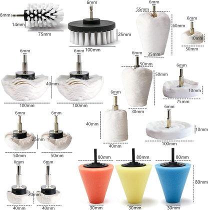 Polishing Pad Buffing Wheel Kit 17 Pack, for Drill for Metal Aluminum Stainless Steel Chrome Wood Plastic Ceramic Glass Woods Fabric Cotton Machine Jewelry etc
