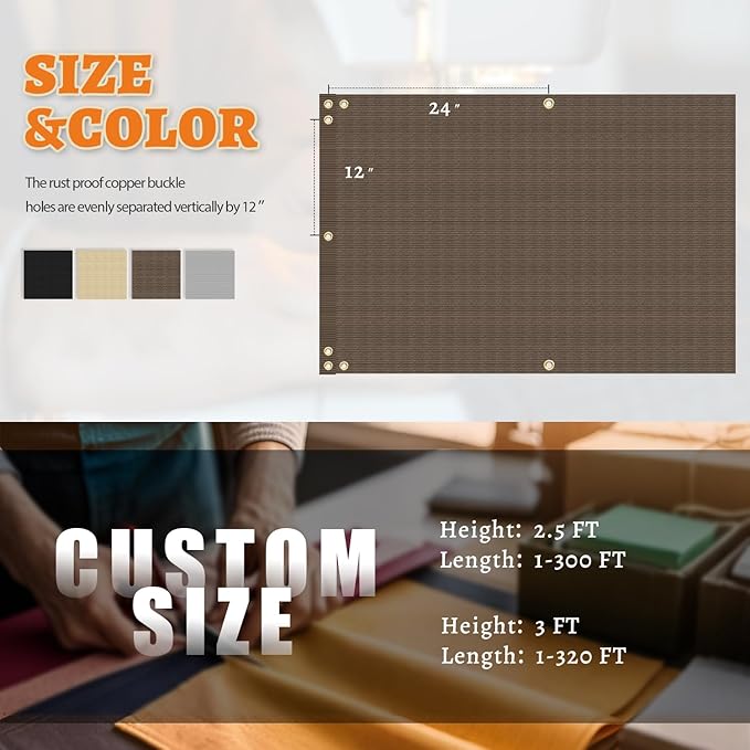 2.5' x 150' Balcony Privacy Screen Fence Cover with Zip Ties Grommets for Apartment Patio Porch Deck Backyard Outdoor (Brown)