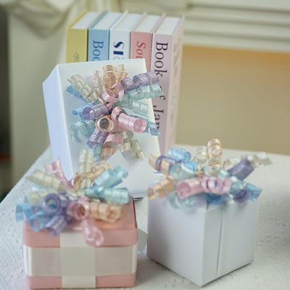 Pastel Curly Ribbon Bows 5 inch, 8 Counts | Gift Wrapping Bows for Hair, Baskets & Wreaths | Premade Bows for Easter, Graduation Day & Birthdays | Pink Craft Bows, Lazos para Regalos