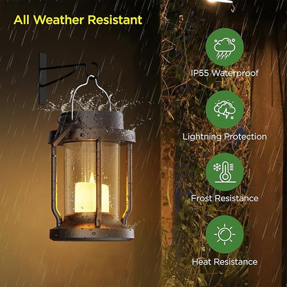 Solar Lantern Outdoor Indoor Use – Hanging Solar Lights with Realistic Flickering Flameless Candle, Weatherproof for Garden Decor, Patios, Trees, and Lawns (Black, 2 Pack)
