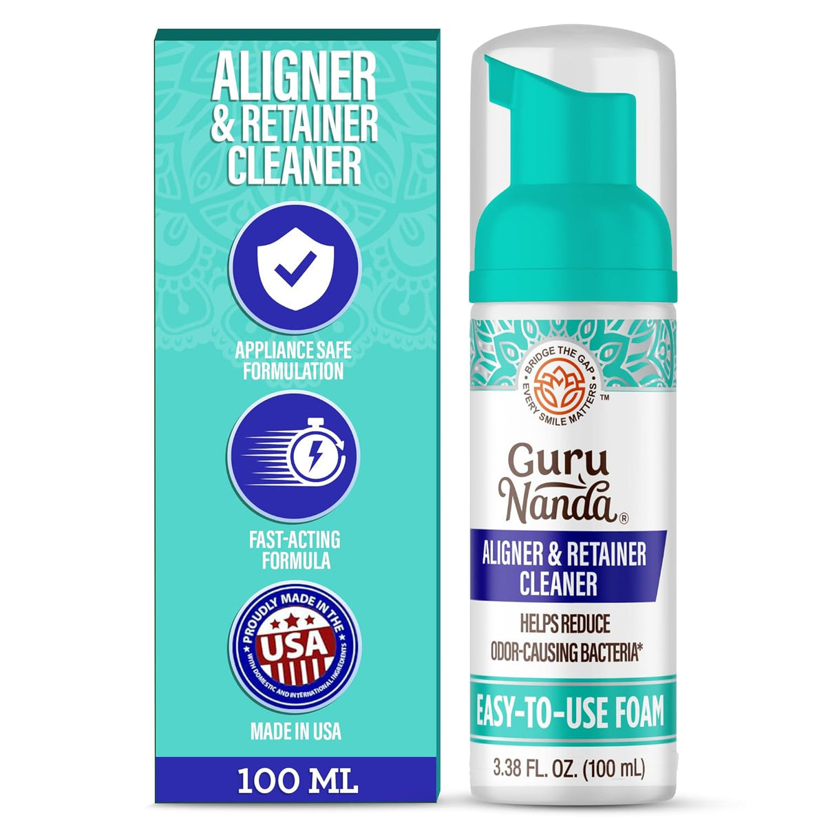 GuruNanda Aligner & Retainer Cleaner Foam – Gentle Cleaning for Aligners, Retainers, Veneers & Mouthguard, Helps Neutralize Odors, Ideal for Daily Use, 100 ml