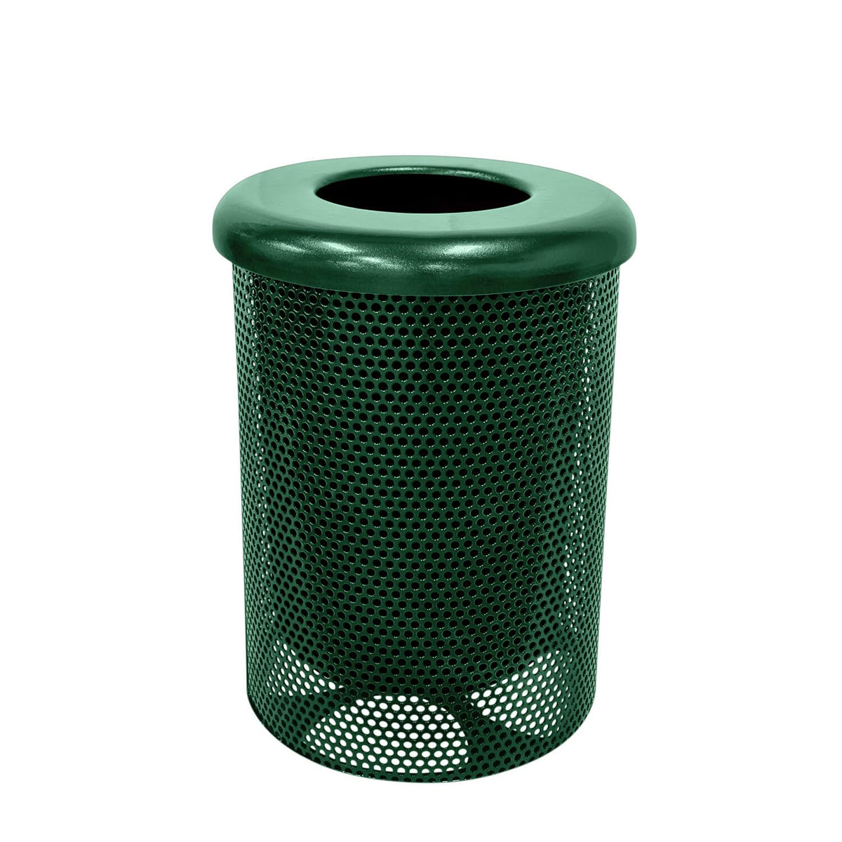 COATEDOUTDOORFURNITURE RFT-P-GRN Heavy Duty Round Trash Receptacle with Flat Top, Liner Included, 32 Gallon, Green, Made in America