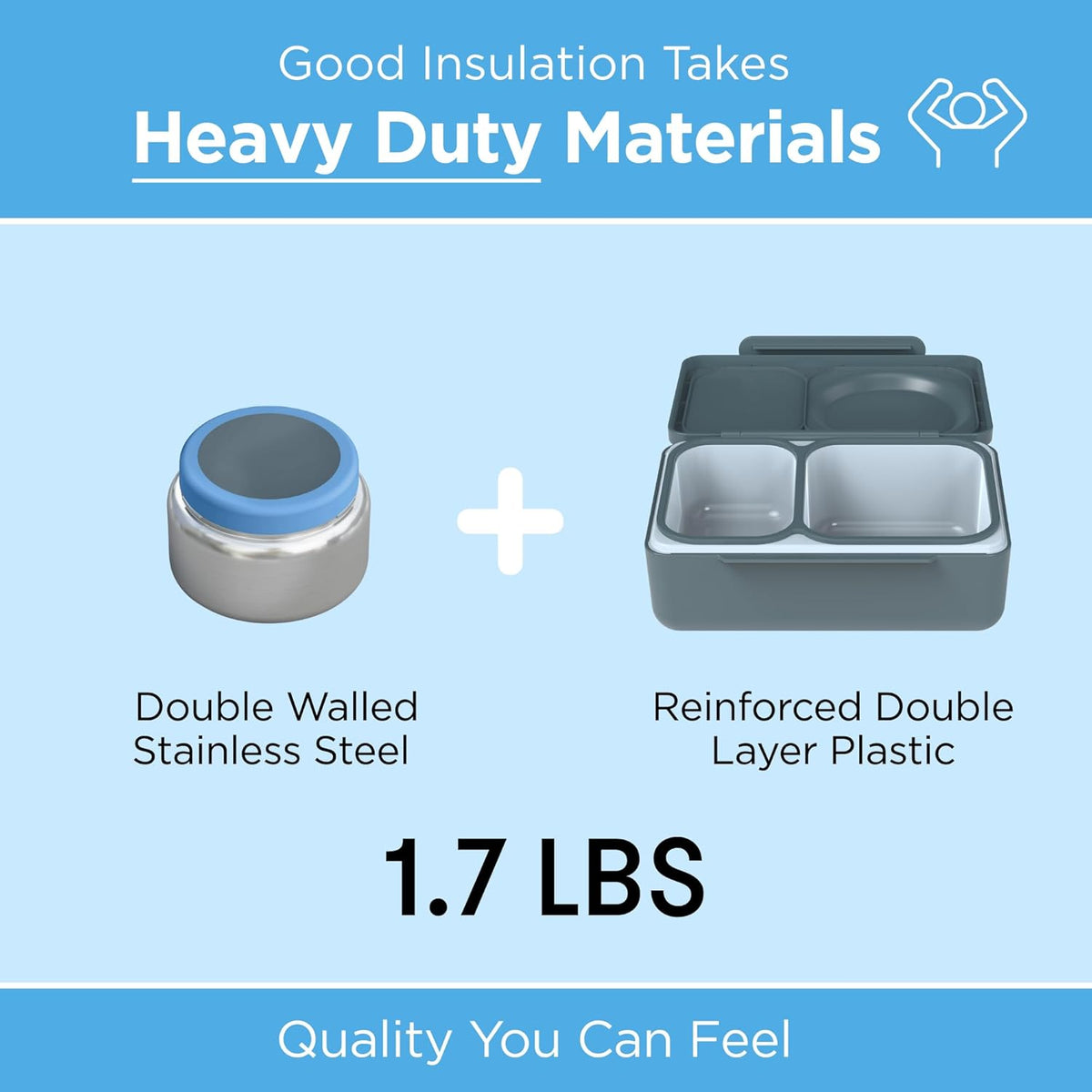 Omie OmieBox UP bento Box for Kids | Insulated Lunch Box | Leak Proof Vacuum Insulated Thermal Food jar | Cooler ice Pack | 2 Compartments (Graphite)