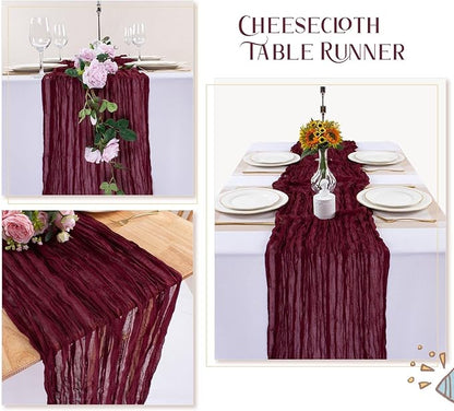 Burgundy Cheesecloth Table Runner 10FT Boho Rustic Sheer Cheese Cloth Table Runners 120 Inch Gauze Table Decorations for Wedding Party Bridal Shower Birthday Home Decor