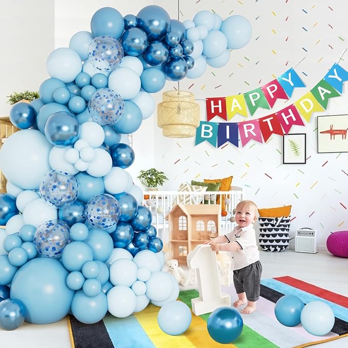 DBKL Blue Balloon Garland Arch Kit with Different Size Metallic Macaron Blue Confetti Balloons for Baby Shower Boys Birthday Wedding Graduation Ocean Themed Party Background Decorations