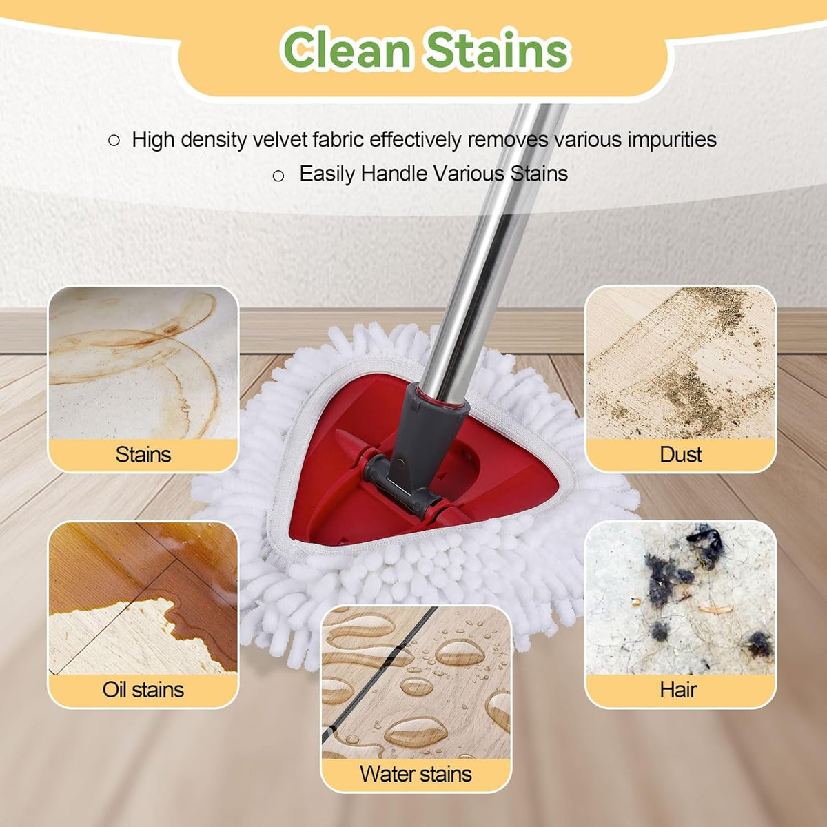 Upgraded Scrub Brush Compatible with O-Cedar EasyWring 1 System 7 Pack Triangle Mop Reusable Mop Pads Mop Head Mop Replacement Set with Base for Deep Clean White