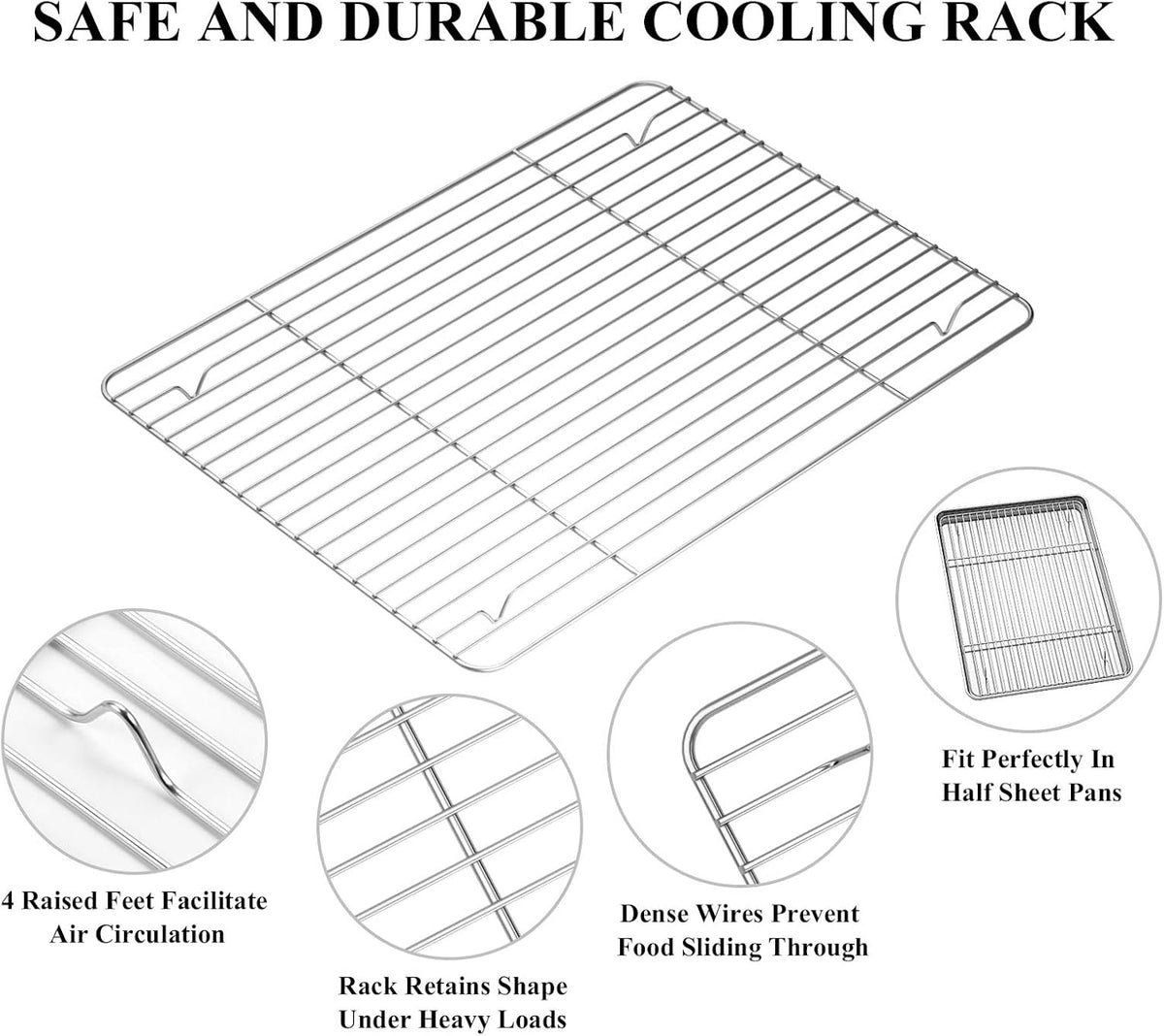 Deedro Baking Sheet with Rack Set [2 Sheets + 2 Racks], Stainless Steel Baking Pan Cookie Sheets Oven Tray with Cooling Rack, 16 x 12 x 1 Inch