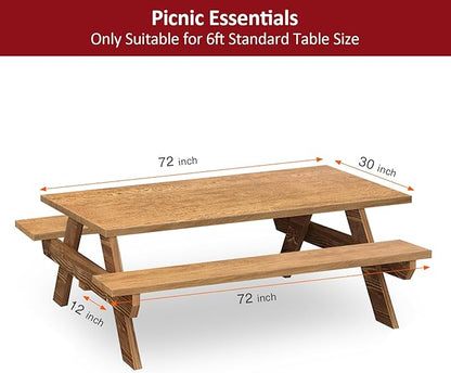 6ft Picnic Table and Bench Cover, Camping Essentials RV Gear, 72 in Waterproof Windproof Outdoor Elastic All Around Tablecloth, Fitted Rectangle Tables and Seats, Wood Grain