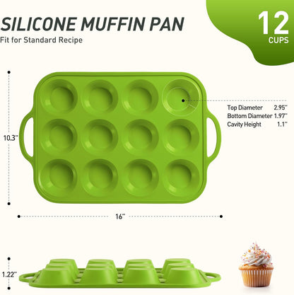12 Cups Silicone Muffin Pan with Metal Reinforced Frame Regular Size Cupcake Pan Tray Egg Bites Silicone Circle Cookie Molds Muffin Tin Tart Pans