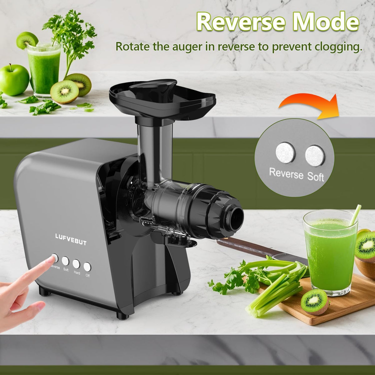 Slow Juicer Carrot Ginger, 250W Cold Press Juicer Machine BAP Free, Easy To Clean High Yield Juicer Extractor with Grinding Function, Dishwasher Safe Masticating Juicer for Hard Vegetable and Fruit