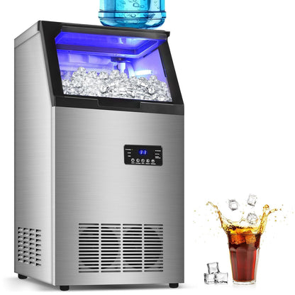 Commercial Ice Maker Machine 140LBS/24H with 30LBS Storage Bin, Stainless Steel Undercounter/Freestanding Ice Maker Machine for Home Bar Outdoor, 45PCS Ice Cubes Ice Machine, Self Cleaning