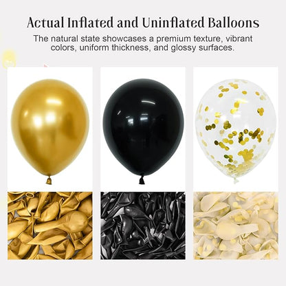 Black and Gold Balloons, 55 Pcs 12 Inch Metallic Gold Balloons Black Balloon Gold Confetti Latex Balloon for Birthday Party Graduation Decoration Baby Shower New Years Wedding Anniversary