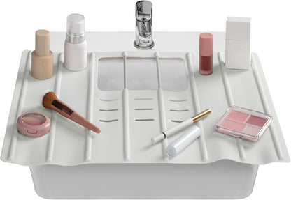 Maplefield Travel Size Bathroom Sink Cover for Counter Space - Foldable Silicone Sink Mat for Beauty Routine, Ideal for Small Bathroom, RVs, Camper Vans (Taupe Small, 19.5 x 15.5 x 1.6 Inches)