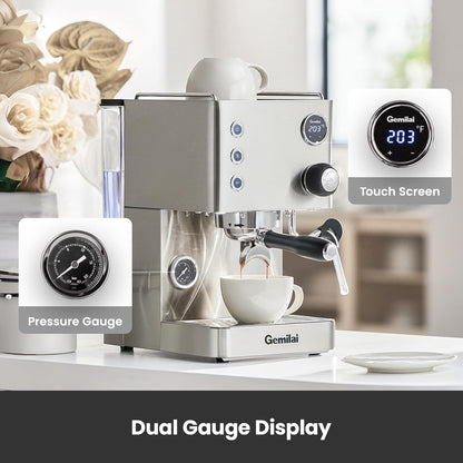 Espresso Machine, 15 Bar Coffee Maker with 1450W Boiler, Milk Frother Steam Wand, Professional Espresso Maker with 57oz Removable Water Tank for Latte, G3007L, Brushed Stainless Steel