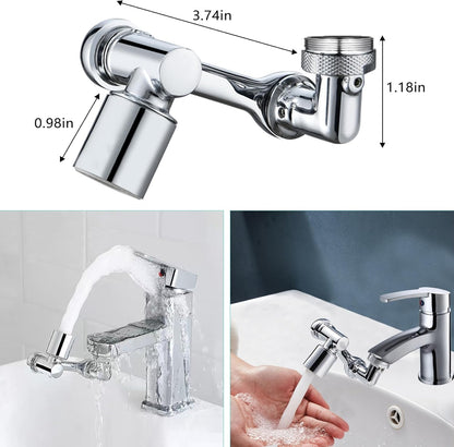 1080°Swivel Faucet Extender, Sink Water Faucet Aerator Extension in Brass, Swivel Robotic Arm Bathroom Faucet Extender, Kitchen Rotating Extension Filter with 2 Mode Splash