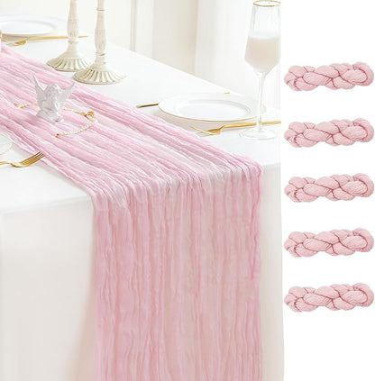 Sioloc 5 Pack Light Pink Cheesecloth Table Runner 120'' x 35'',Spring Easter Decor Soft Gauze Boho Wedding Table Decor for 10ft Table Birthday Party,Baby Shower, Bridal Shower, Home & Event Decor
