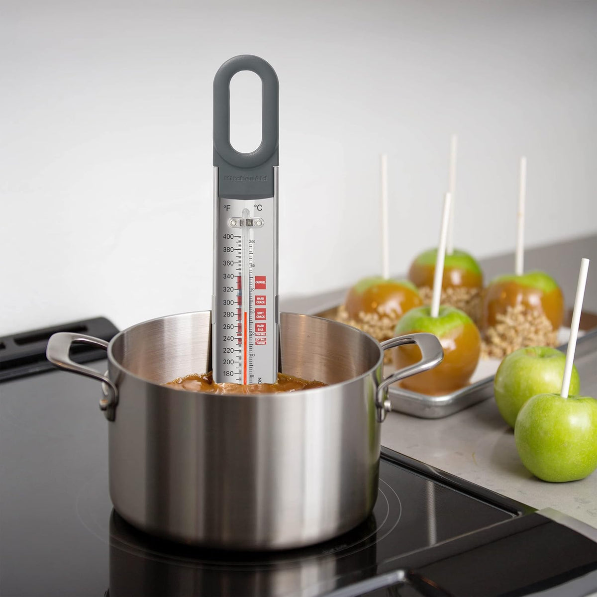 KitchenAid Curved Stainless Steel Paddle Style Candy and Deep Fry Thermometer with Pan Clip, Temperature Range 100F to 400F